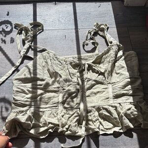 American Eagle Outfitters green Cream Camisole with Ruffles